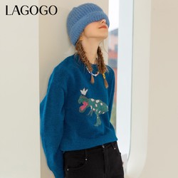 La·go·go 拉谷谷 Lagogo2021圆领可爱撞色卡通图案针织衫女KCMM419C38