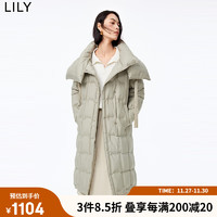 LILY2023冬女装可拆卸围巾领高克重保暖鸭绒长款羽绒服外套女 322灰绿 S