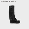 CHARLES&KEITH23冬季厚底裤管靴拉链堆堆靴女CK1-90580184 Black黑色 36