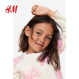 H&M童装女童儿童T恤2件装印花圆领长袖上衣1172234 粉色/芭比 120/60