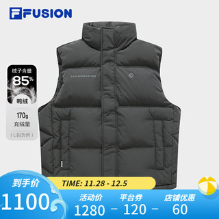 FILA FUSION斐乐潮牌款羽绒马甲2023冬时尚宽松立领上衣 黑-BK 165/88A/S