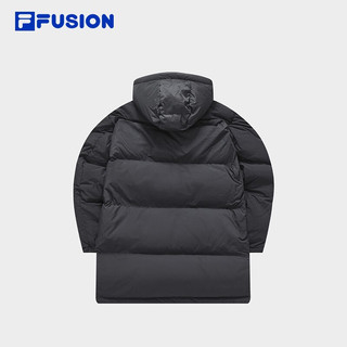 FILA FUSION斐乐潮牌中长款羽绒服男2023冬时尚宽松连帽外套 深黑-BK 175/96A/L