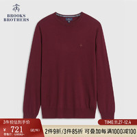 布克兄弟（BrooksBrothers）男士秋冬绵羊毛圆领毛衣纯色针织套头衫 B505-暗红色 L