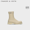CHARLES&KEITH23冬季方头加绒内里拉链粗跟短靴女CK1-90380146 粉白色Chalk 36