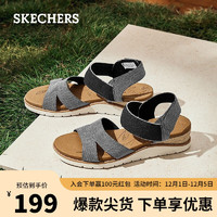 SKECHERS 斯凯奇 凉鞋女露趾时尚休闲轻质魔术贴女鞋114001 BLK黑色 36