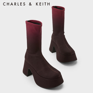 CHARLES&KEITH23冬季时尚弹力短靴瘦瘦靴女CK1-90580180 Red红色 35