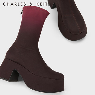 CHARLES&KEITH23冬季时尚弹力短靴瘦瘦靴女CK1-90580180 Red红色 35