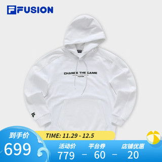 FILA FUSION斐乐潮牌男子针织连帽上衣基础加绒卫衣 标准白-WT 175/96A/L