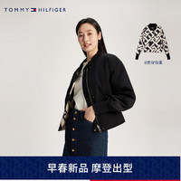 TOMMY HILFIGER24早春女装双面穿刺绣棒球领合身版铺棉夹克外套40927 黑色/黑白拼色BDS S