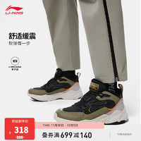 李宁（LI-NING）LN DEFENDER丨潮流休闲鞋男鞋2023冬加绒减震中帮运动鞋子 【加绒】黑色/沉香绿/黎明灰-2 39码