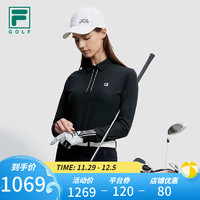 FILA 斐乐女子针织长袖POLO衫2023冬简约高尔夫运动上衣 深黑-BK 165/84A/M