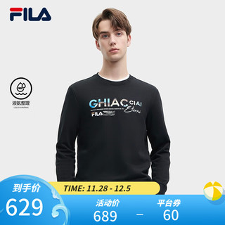 FILA 斐乐男子针织套头衫休闲基础字母印花卫衣 正黑色-BK 175/96A/L