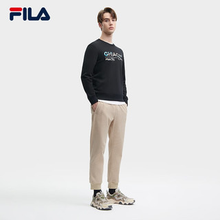 FILA 斐乐男子针织套头衫休闲基础字母印花卫衣 正黑色-BK 175/96A/L