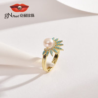 京润玛雅 银S925淡水珍珠戒指6-7mm白色馒头形 6-7mm