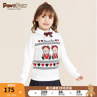 PawinPaw童装春女童针织圆领爱心小熊毛衣 米白色/39 110