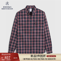 布克兄弟（BrooksBrothers）男士纯棉美式休闲格纹长袖衬衫 0004-红黑格纹 XS