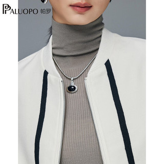 帕罗（PALUOPO）100%绵羊毛撞色短外套秋冬女士加厚保暖夹克外衣条纹拉链衣服 米白 S
