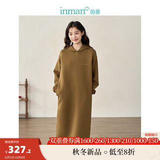 茵曼（INMAN）空气层连帽卫衣裙女装内里加绒中长款连衣裙 深棕色 XL