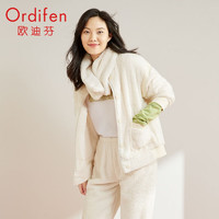 欧迪芬（Ordifen）睡衣舒暖厚款摇粒绒棒球服式带围脖男女士款可外穿家居服套装 冬日白 M