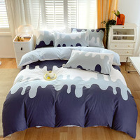 恒源祥纯棉床上四件套100%棉简约清新单双人床单被套 奶油-蓝 1.2米床/被套160*210cm 三件套