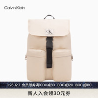 Calvin Klein女包24春季简约绣标翻盖抽绳口大容量旅行双肩背提包DH3615 GTR-象牙白 OS