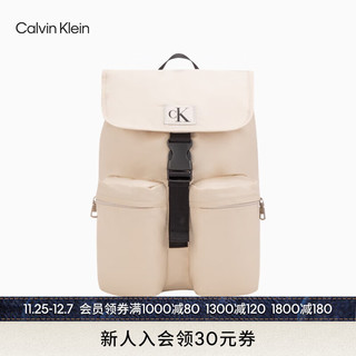 Calvin Klein女包24春季简约绣标翻盖抽绳口大容量旅行双肩背提包DH3615 GTR-象牙白 OS
