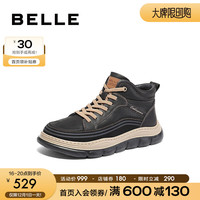 百丽时尚休闲鞋男靴新厚底潮搭高帮板鞋短靴加绒A1416DD3 黑色-绒里 38