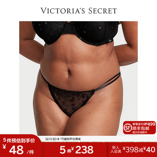 维多利亚的秘密（Victoria's Secret）维密 刺绣性感低腰细带比基尼内裤女舒适网纱三角裤 5Z38黑色 11229226 S