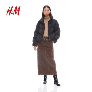 H&M女装时尚休闲保暖防风羽绒服1215823 黑色 165/96A