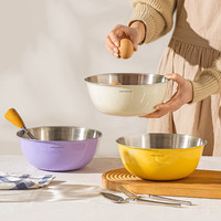 摩登主妇MONAZONE不锈钢盆食品级厨房加厚料理盆洗菜盆和面揉面盆 黄色亮面打蛋盆22cm
