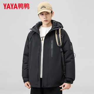 鸭鸭（YAYA）冲锋羽绒服男短款户外工装外保暖外套Y 黑色 165/84A(S)