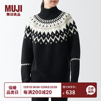 無印良品 MUJI 無印良品  男女通用 羊毛提花织半高领毛衣 BAL90A2A 长袖针织衫 黑色 S-M
