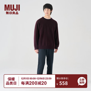 无印良品（MUJI）男式 羊毛羊绒 圆领毛衣 长袖针织衫 AA04CC3A 酒红色 M(170/92A)