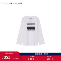 TOMMY HILFIGER 童装男简约条纹字母印花休闲长袖T恤TH2332008 白色003 6/120cm