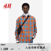 H&M男装上衣休闲版柔软棉质法兰绒衬衫1175751 橙色/格纹 180/116A