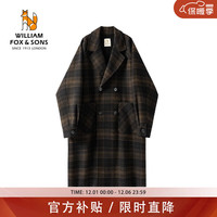 William fox&sons 威廉福克斯复古英伦风灯笼袖长款初剪羊毛苏格兰格纹羊毛呢大衣男 黑驼 185/XXL