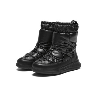 暇步士（Hush Puppies）雪地靴女高帮英伦时尚加绒短筒靴B6P06DZ3 黑色 39