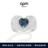 APM Monaco加厚海军蓝爱心戒指时尚设计感 銀白色加厚蓝色爱心戒指 52码