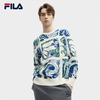 FILA 斐乐 男子织衫2024春季时尚满印休闲舒适套头毛衣