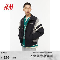 H&M男装时尚休闲百搭宽松版型夹棉外套1200596 黑色/Flip Dunk 170/92A
