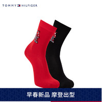 TOMMY HILFIGER【龙年系列】 24早春男两双装龙纹刺绣舒适休闲袜子TS000871 红色/黑色612 OS