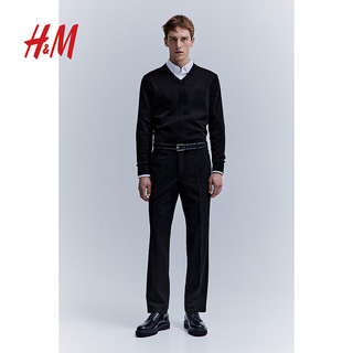 H&M 男装时尚休闲百搭柔软修身V领套衫1205534 黑色 175/108A