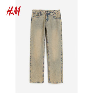 H&M女装时尚休闲百搭低腰直筒牛仔裤1172819 米色/水洗 165/76A