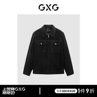 GXG男装 商场同款黑色经典翻领皮衣 冬季GEX11228504 黑色 180/XL