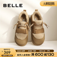 BeLLE 百丽 休闲毛毛鞋女23冬季保暖舒适低帮鞋A4C1DDM3 驼色 36
