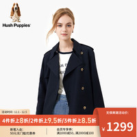Hush Puppies暇步士女装2024春气质简约通勤廓形短款风衣外套 196深蓝 S