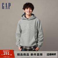 Gap男女装冬季2023LOGO碳素软磨抓绒卫衣841193运动连帽衫 浅灰色 165/88A(S)亚洲尺码