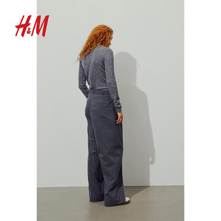 H&M女装西装裤高腰垂感通勤正装褶裥阔腿裤1090271 深灰色 155/60A