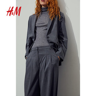 H&M女装西装裤高腰垂感通勤正装褶裥阔腿裤1090271 深灰色 155/60A