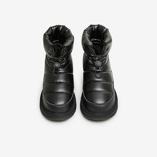 百思图23冬商场保暖雪地靴加绒面包大棉鞋厚底女短靴HD283DD3 黑色 37